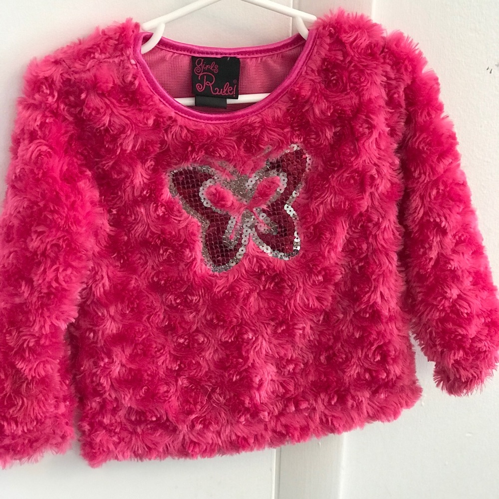 Girls Rule! Long sleeve pink faux fur shirt